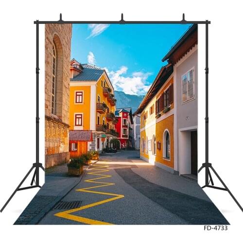 Vintage Buildings Street Mountain Photo Backdrop Customized Backgrounds for Children Baby Portrait Photoshoot Photography Props