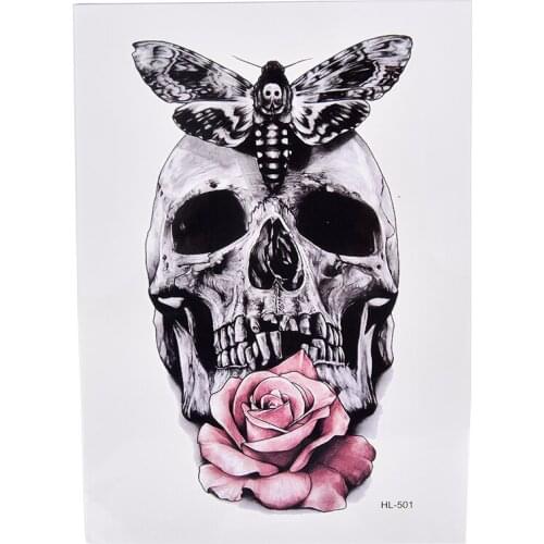 1Pc Temporary Tattoo Stickers Skull With Moth And Flower body art tattoo Waterproof Cool Beauty Tattoo 21*15cm