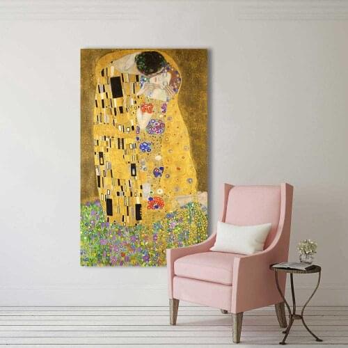Wang Art golden Kiss Gustav Klimt paintings Reproduction on Canvas Printed Oil Painting beautiful woman artwork Wall Picture
