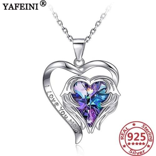 YAFEINI 925 Sterling Silver Heart Wing Pendant Necklace Crystal Zircon Silver 925 Jewelry Valentines Day Gift Mothers Day Gift