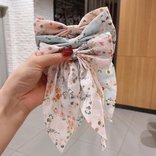 Polka Dot Floral Print Hair Clips Pastoral Retro Style Barrettes Girls Daisy Bow Hairpin Big Bowknot Hairpin Hair Accessories
