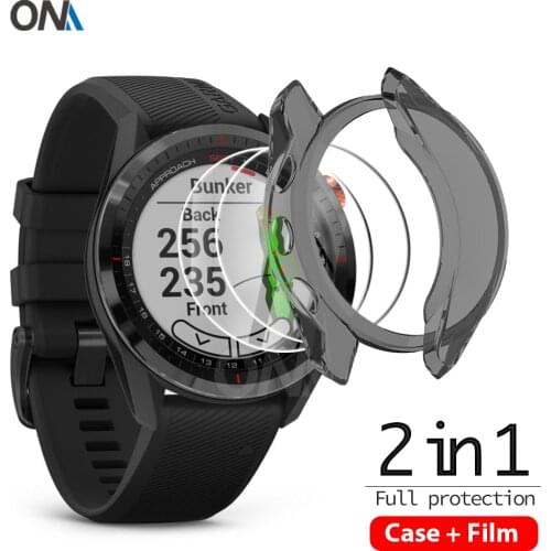 2+1 Protector Case + Screen Protector for Garmin Approach S62 smart watch Soft TPU Protective Cover Shell Tempered Glass Film