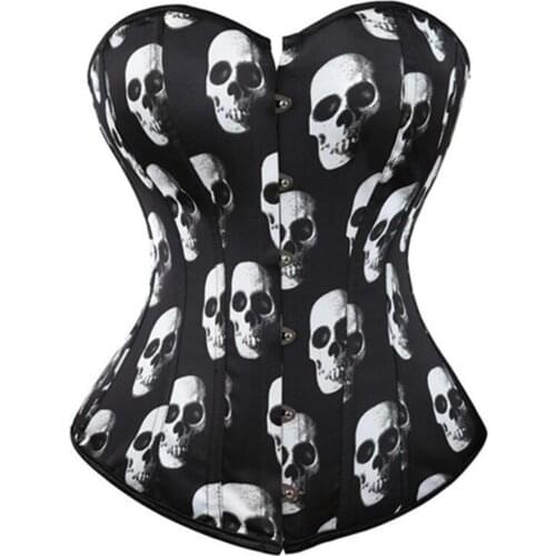 Punk Skull Pattern Corset For Women Sexy Overbust Strapless Top Waist Corsets and Bustiers Lace Up Corpete Corselet