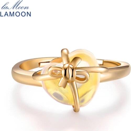 LAMOON Romantic Heart Natural Citrine 925 Sterling Silver Jewelry Wedding Ring with For Women LMRI052