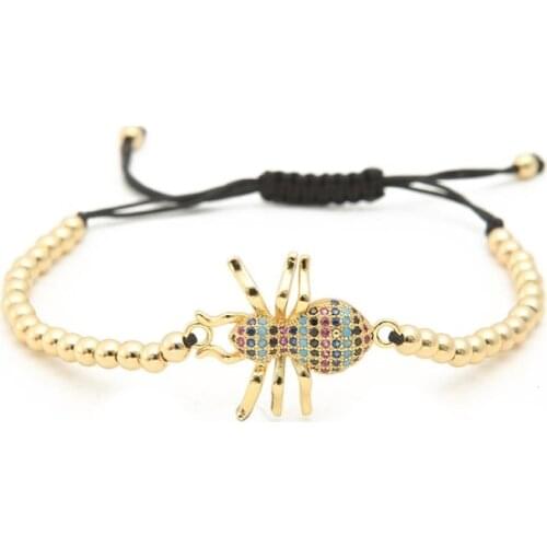 Gold silver micro pave cz Cubic Zirconia rope adjusted Copper Beads Bracelet gdg2 Spider insect Charm Braided Bangles Women