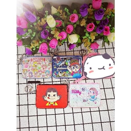 1PCS Milk Girls Arale Anime Plush Card Holder PU Cartoon Credit ID Bags Zipper Coin Bus Card Wallet Kid Girls Birthday Gifts New