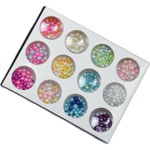 12 Box/set Nails Pearl Bead Rhinestone Decoration Multi-Color (Pink/White/Purple......) Round Pearl DIY Nail Tips Art Pearls x12