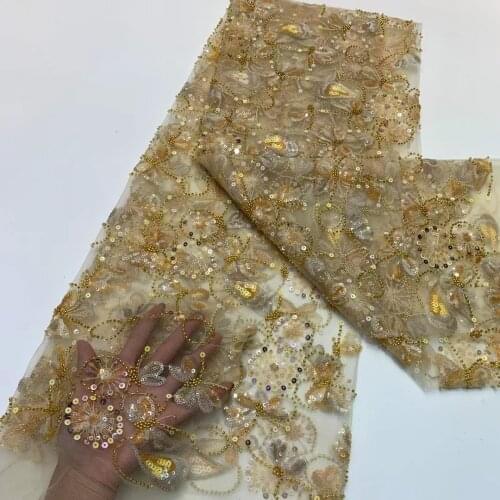 2021 New Design Flower Pattern Sequins Lace Fabric Embroidery African Tulle Lace Fabrics French Nigerian Mesh Lace For Party Sew