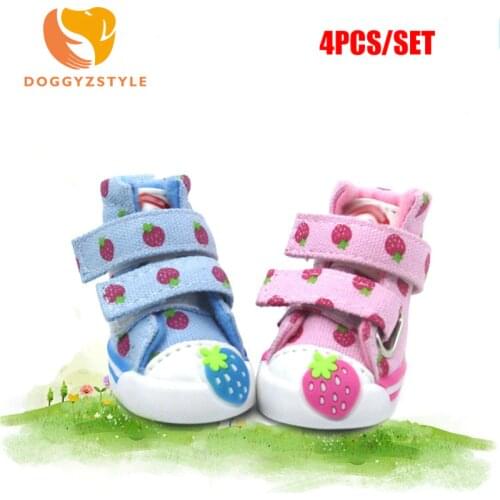 4Pcs/Set Winter Anti-Slip Pet Dog Shoes For Small Dogs Chihuahua Anti-Slip Rain Boots Goods Puppy Strawberry Shoe DOGGYZSTYLE