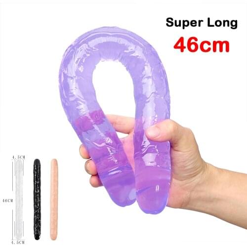 46cm Double Head Dildo TPE Soft Jelly Realistic Penis For lesbian Women G-spot Orgasm Erotic Sex Toy Vagina Massager Masturbator