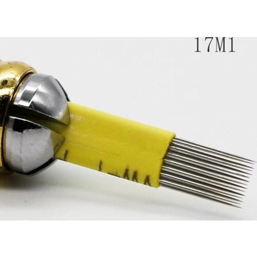 50pcs Double Row Flat 17 Pins Needles Permanent Makeup Fog Eyebrow 17M1 Manual Blades for Mircoblading Tattoo Pen