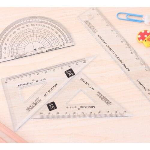 80pcs/20sets Clear Plastic Rules Set of Drafting Rules Triangle Ruler Scale Kids Stationery Gift Set Cute School Office Supplies