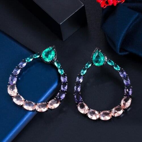 CWWZircons Designer CZ Crystal Round BIg Dangle Drop Women Party Earrings Bohemian Hot Trendy Accessories Earing Jewelry CZ774