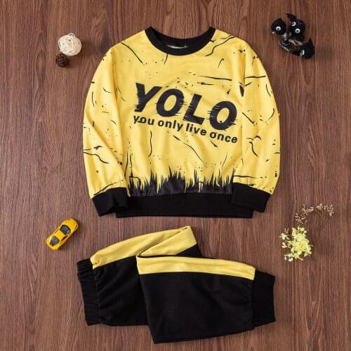 PatPat 2-piece Kid Boy Letter Print Pullover and Color block Pants Set