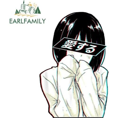 EARLFAMILY 13cm x 8.6cm for Sad Janpan Trashy Waifu Funny Car Stickers Graffiti Decal Personality Surfboard Motorcycle Sunscreen