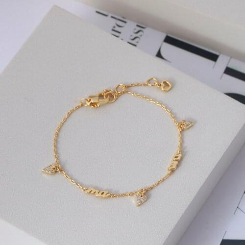 European and American style simple letter mama love peach heart shape inlaid small fresh multi drop Adjustable Bracelet