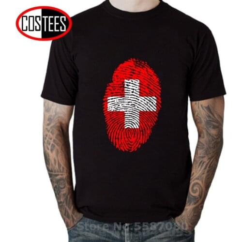 Funny Switzerland Flag Fingerprint T shirt men Raglan Short Sleeve Country Patriotism mens T-shirt Cool Casual Cotton tee shirt