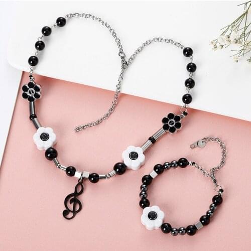 Goth Hip Hop Rock Asap Gifts Stainless Steel Necklaces For Women Couple Chain Beads Boho Punk Black Pearl Necklace Mens Jewelry