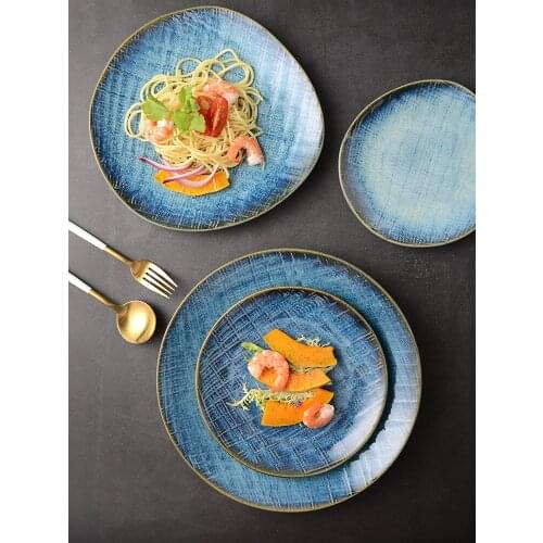 Japanese Style Ceramic Western Food Dishes Shallow Pasta Steak Plate Retro Kiln Change Serving Tray Kitchen Dinner Plates Sets