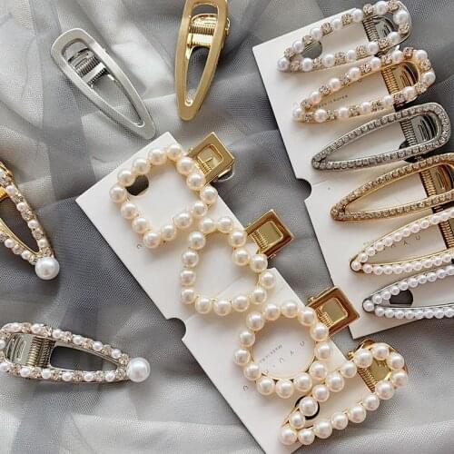 Korea Pearl Geometric Rectangle Water drop Hairpins Metal Gold Color Hair Clips Hair Styling Tools Accessories