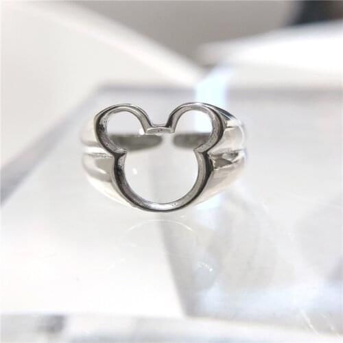 Liemjee Wholesale Fashion Simple Jewelry S925 Silver Retro Hollow Mickey Ring For Women Feature Namour Charm Gift All Seasons
