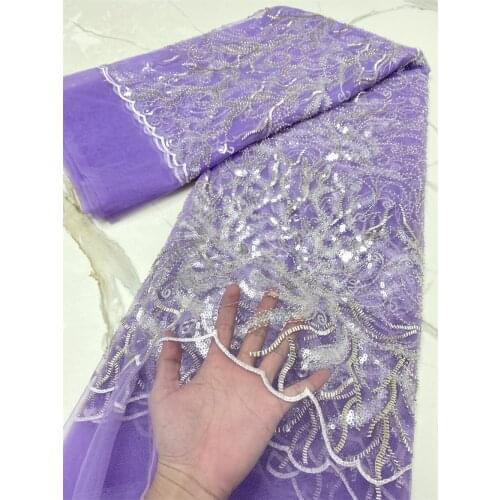 Latest French Nigerian Special Beads Laces Fabric 2021 High Quality Sequins African Lace Fabric For Wedding Dress Lilac 4344B