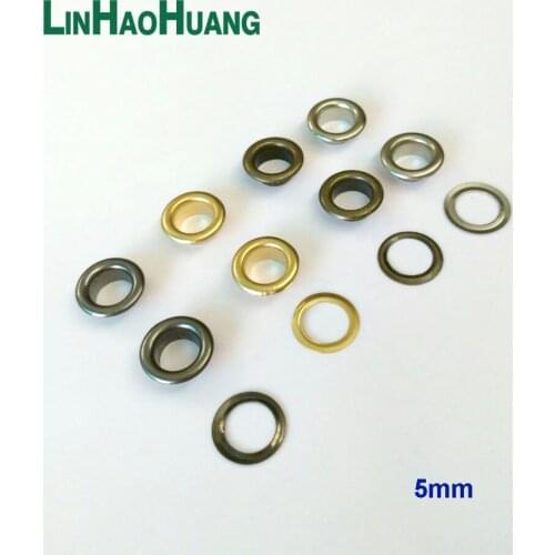 Wholesale 400sets/lot 5mm inner 2016070102 metal brass eyelets with washer small round metal grommets nickle/Black/Bronze