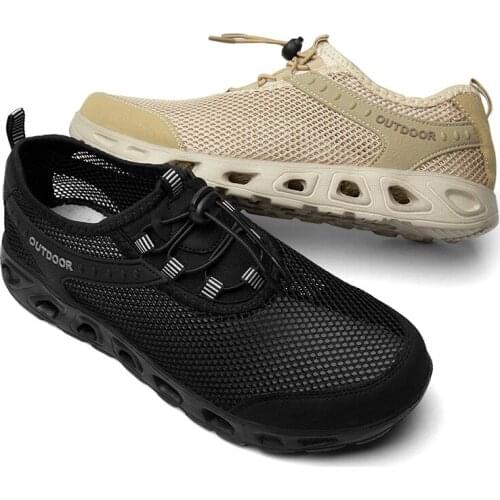 Plus Size Breathable Hollow Out Aqua Shoes Men Outdoor Mountaineer Beach Upstream Shoes Hard-wearing Mesh Fabric Water Shoes