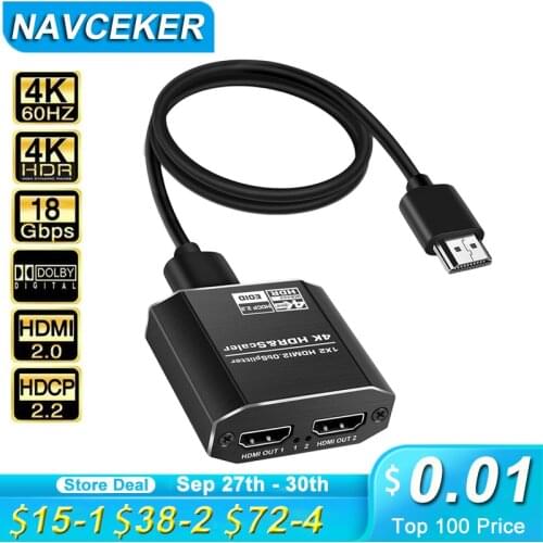 ProAV 4K UHD HDMI Splitter 2.0 1x2 HDMI 2.0 Splitter HDCP 2.2 HDR Splitter HDMI 2.0 4K HDMI2.0 Splitter For Blu-ray DVD PS3 PS4