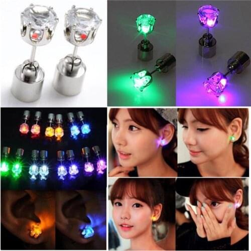 1 Pair Light Up Toys LED Earrings Studs Flashing Blinking Stainless Steel Studs Dance Party Fashion Accessories Unisex for Girls