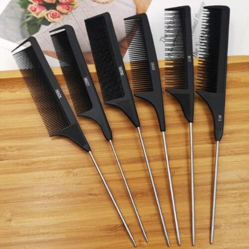 Heat Resistant Salon Black Metal Pin Tail Antistatic Comb Hard Carbon Cutting Comb Hair Trimmer Brushes