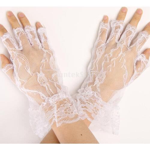 Vintage Short Lace Gloves Fingerless Gloves White Black