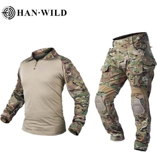 HANWILD G3 Military Uniform Camouflage Army Combat Shirt Uniforme with Pads Militar CS Softair Tactical Hunting Suit Clothing