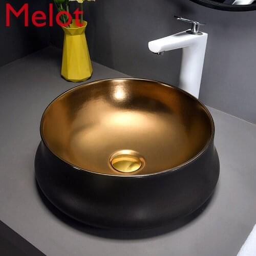 High-End round Art Table Basin Ceramic Basin Hotel Toilet European Washbasin Matte Black Metal Glaze