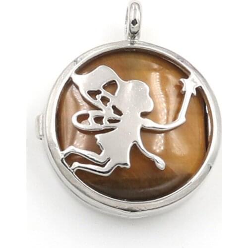 YJXP Silver Plated Natural Tiger Eye Stone Bead Hollow Butterfly Fairy Pendant For Anniversary Jewelry