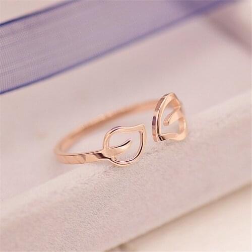 YUN RUO 316L Titanium Steel Jewelry Leaves Open Ring Anniversary Weeding Ring Rose Gold Fashion Woman Birthday Gift Never Fade