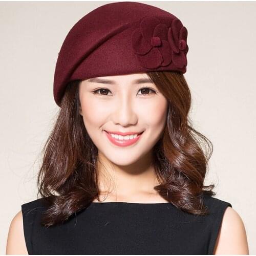 Female Fashion Wool Hat Lady Warm Fedoras Woolen Cap Student British Party Cap Girls Outside Travel Top Hat 7 Colors B-7774