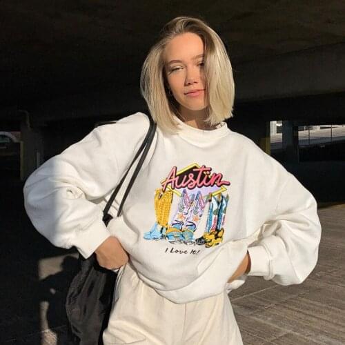 B-TOTO American Retro White Loose Print Round Neck Sweater Women Tide Ins Tide Brand Hedging 2021 New Fashion