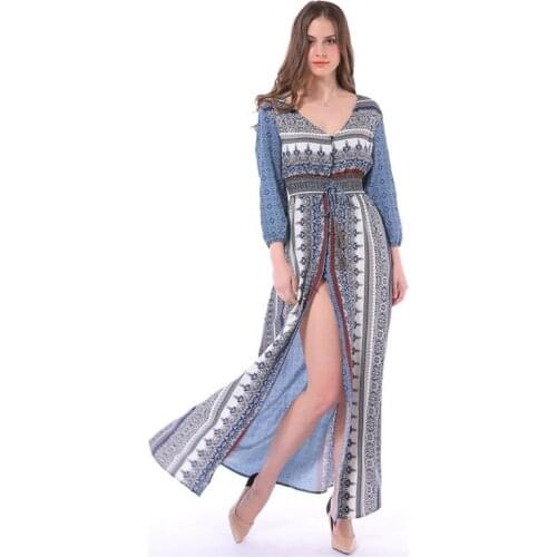 2021 Muslim Woman Floral Print High Waist Chiffon Sleeves Long Skirt Casual Simplicity Modest Dress Summer Women Dresses Retro