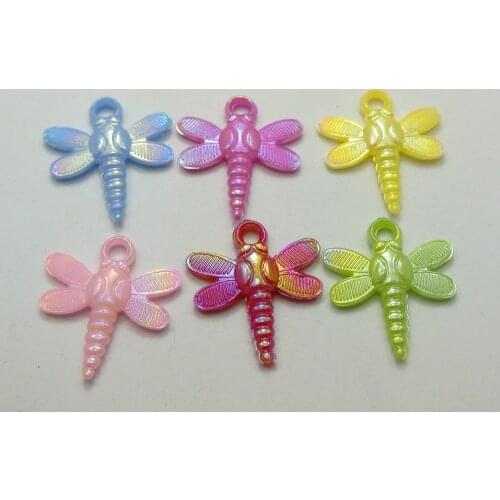 100 Mixed Color Plastic Dragonfly Charms Pendants 24X22mm