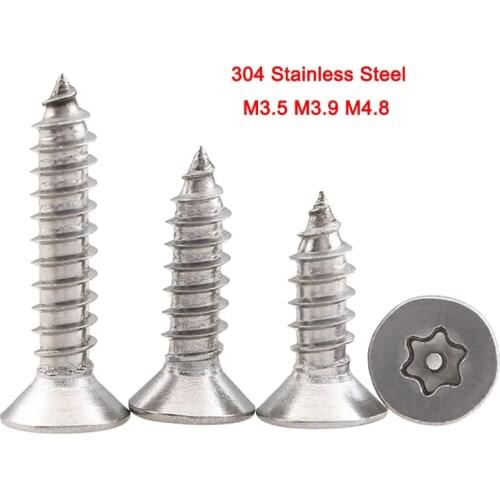 20Pcs 304 Stainless Steel Six-lobe Wood Screws Countersunk Head Six Stars Plum Anti-theft Self-tapping Screws M3.5 M3.9 M4.8