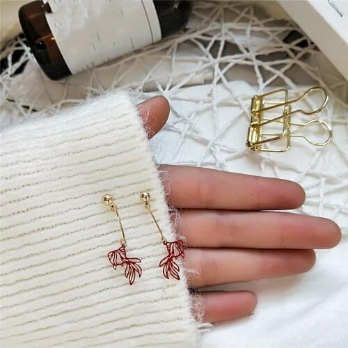 2020 Fashion Simple Hollow Red Goldfish Earrings Festive Special Animal Fish Long Dangle Earrings for Women Party Jewelry Gifts