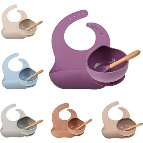 3 Pcs Baby Newborn Bibs Bowl Spoon Set Waterproof Food Grade Silicone Feeding Saliva Towel Adjustable Aprons Burp Accessories
