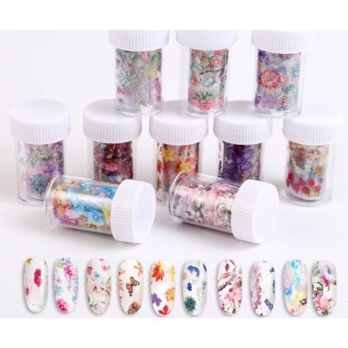 4*100cm Holographic Nail Art Transfer Foil Sticker Starry Leaf Flower Nail Stickers Decals Art Paper Decoration Accessories