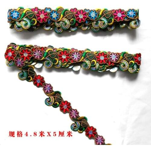 5Yard/Lot DIY Stage Accessories Sequins Plum Flower Lace Patch National Applique Ribbon Curtain Lace Trim Decoration Fabric 5CM
