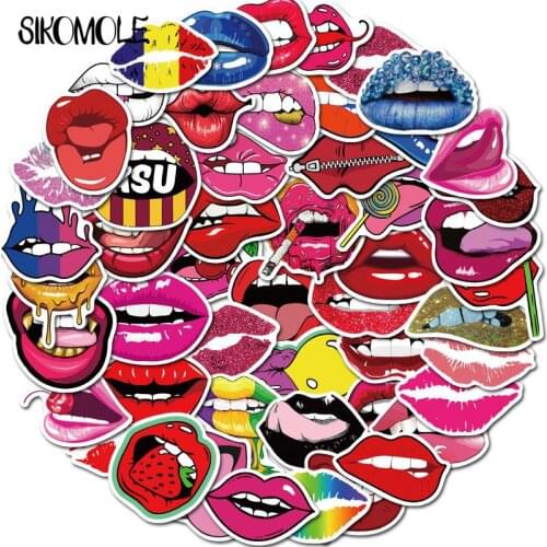 50PCS Hot Sexy Lips Cartoon Sticker For Cute Decal Stickers To Laptop Phone Suitcase Guitar Fridge Car Decal Stickers F5