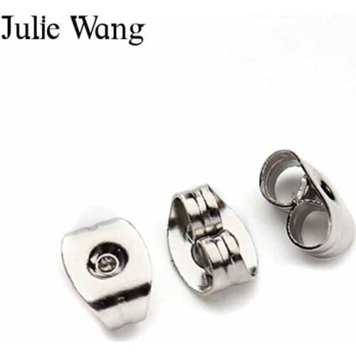 Julie Wang 50PCS Stainless Steel Earring Backs Butterfly Ear Back Stud Earrings Care Cap Jewelry Making Metal Accessories
