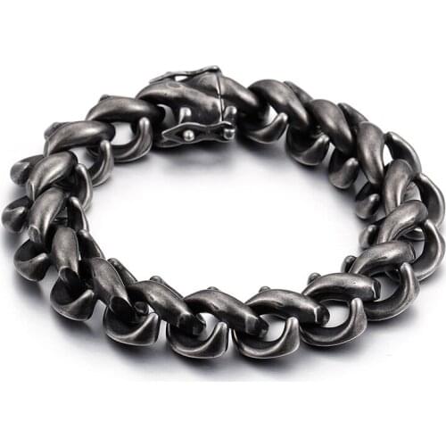 Fate Love XMAS Gifts Vintage Black Jewelry stainless steel Mens Biker Link chain bracelet Heavy 102g 8.66
