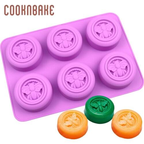 COOKNBAKE Round Honeybee Silicone Molds for Soap Candle Bath Bomb Resin 6 Hole Bee Shape Jello Chocolate Cake Baking Tool