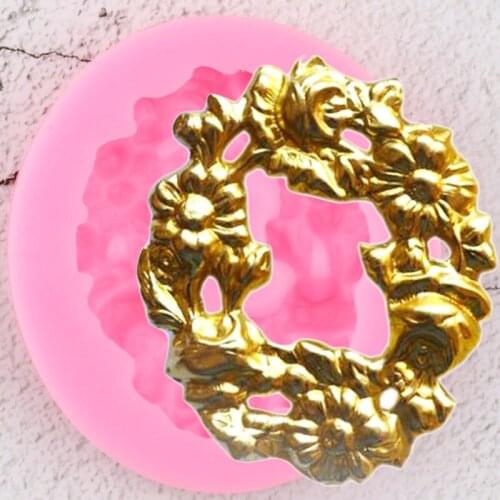 Flower Garland Frame Border Silicone Mold Scroll Leaves Cupcake Topper Fondant Cake Decorating Tools Candy Clay Chocolate Moulds